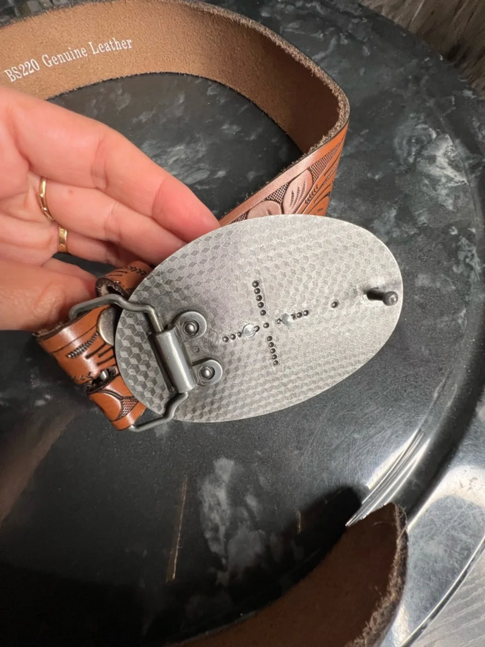 Western Floral Engraved Embossed Tooled Genuine Leather Belt